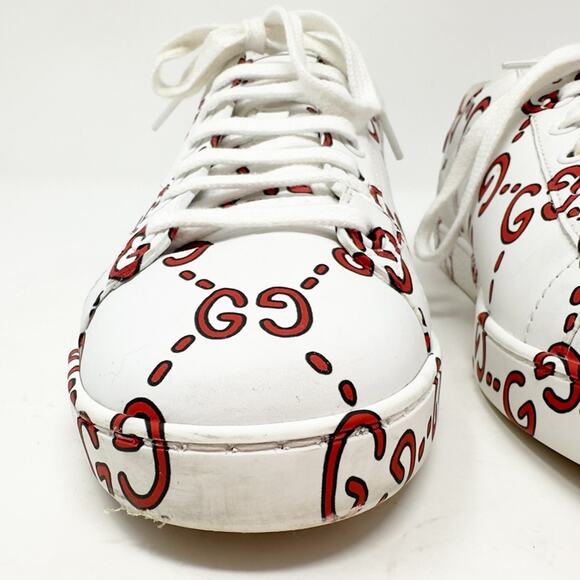Gucci Ace GG Print Leather Sneakers Size 38 - Picture 4 of 14